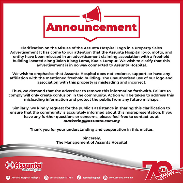 Assunta Hospital Announcement